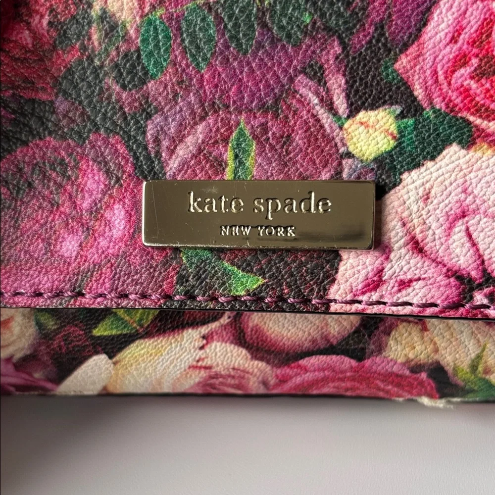 kate spade floral multicolor leather wristlet clutch - pink & green roses - Picture 5 of 17